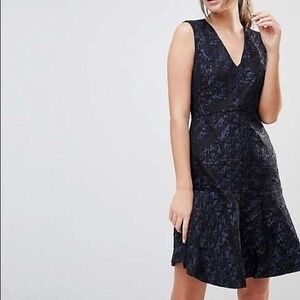 Reiss Fit &‎ Flare Dress V-Neck Sleeveless Party Cocktail Black Blue Size 6